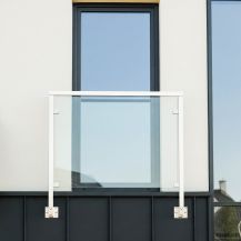 Balkon francuski szklany - zestaw 150 cm - szkło bezpieczne bezbarwne - stal nierdzewna 40x40 mm